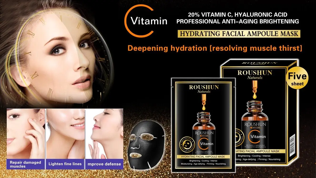Увлажняющая маска для лица с витамином C от Roushun-снижает признаки старения | Улучшает эластичность кожи увлажняет вашу кожу
