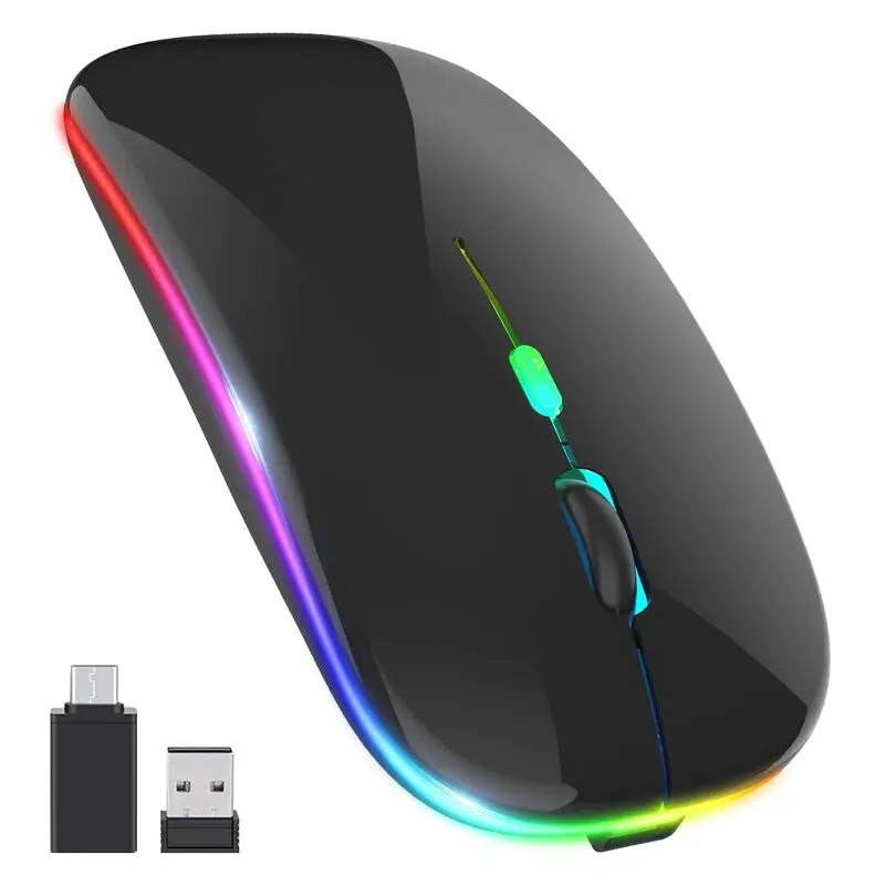Dual-model Wireless Rechargeable BT Silent Mouse Mice RGB 2.4ghz Usb Optical ABS Plastic Gua Stock Colorful RGB Light Mini Mouse