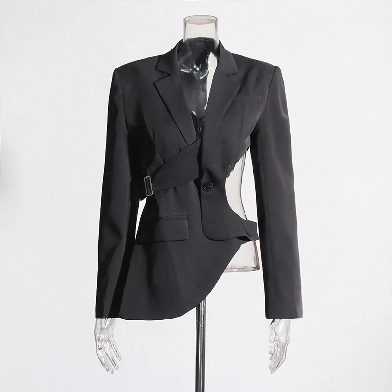 Ocstrade Trending Product Sexy Ladies Blazer Hollow Out Asymmetrical Slim Fit Single Button Solid Color Casual Blazer For Women