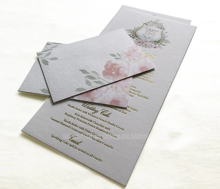 Gold stamping wedding menu cards printing  best wedding invitations