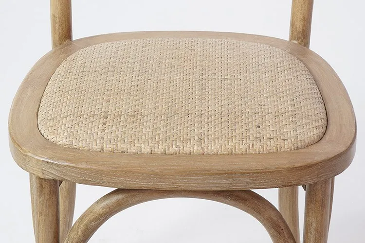 Antique Chinese Traditional Handmade Paper Cord Wood Vineyard Weaved Rattan Cane Dining Chair