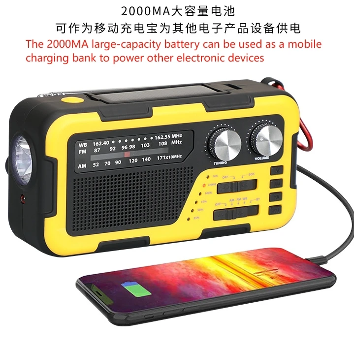 AXR- WB2 Bluetooth радио SOS аварийный фонарик Солнечный ручной генератор супер бас стерео прогноз погоды MP3 USB/TF