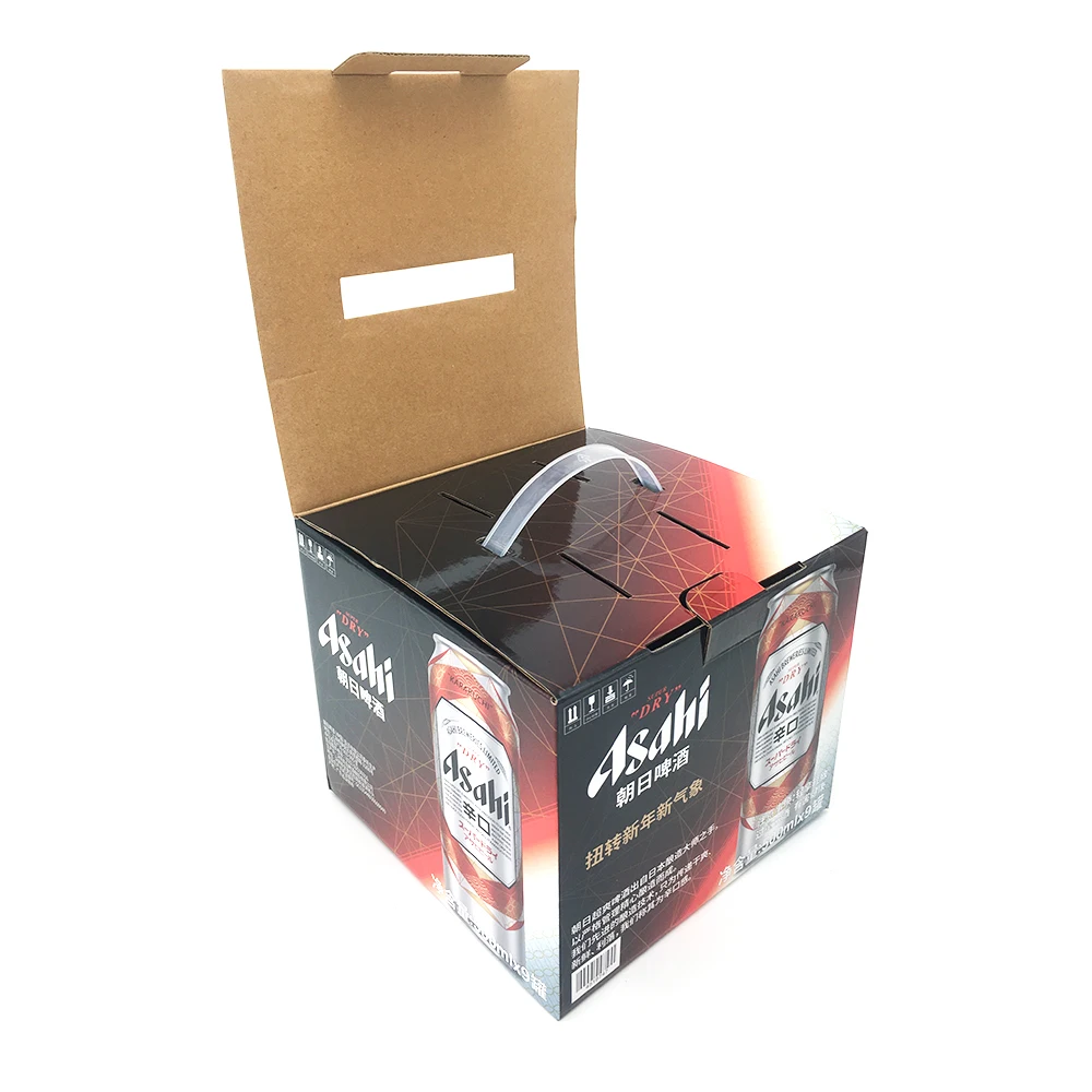 Free design Custom Printed Wine Box Packaging 6 12 24 Bottles Beer Mineral Water Beverage Corrugated Cardboard Box With handle