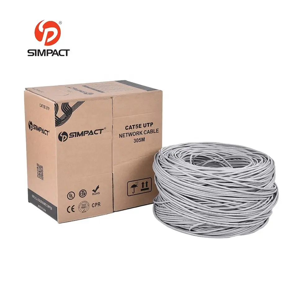 Simpact Factory Supply Pvc/Pe/Lszh/Cmp/Cmr Jacket Bare Copper Utp Cat5E Utp Cable 305M Lan Cable Cat5E
