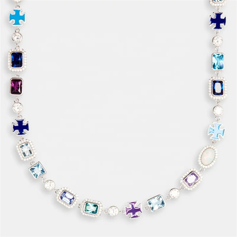 New Arrival  Fashion Jewelry Men Stree Fashion Icd Out 5A Cz Multi Color Gemstone Hip Hop Mutif Necklace