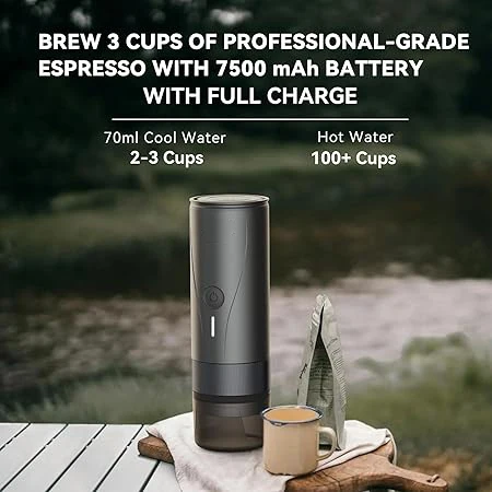 Portable Coffee Maker by Self-heating Function with Carrying Case Lithium Battery Operated 20 Bar Pressures Aluminum OEM 90 5V