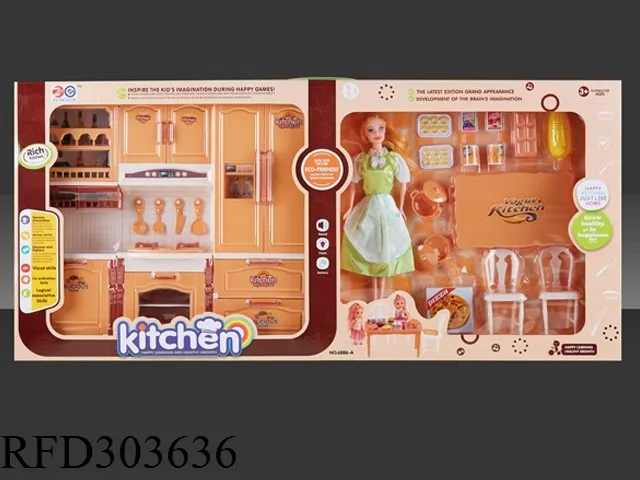 Electric Kids Cook Game Kitchen With Doll Cabinet Toy