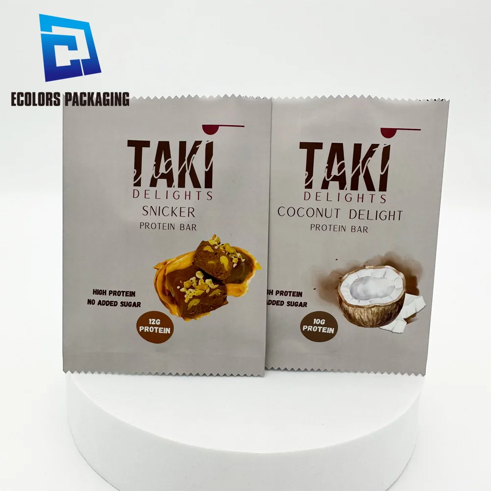 customized food grade chocolate protein bar plastic mylar 3 side seal pouch sachet plastique hot sealing frosted bag