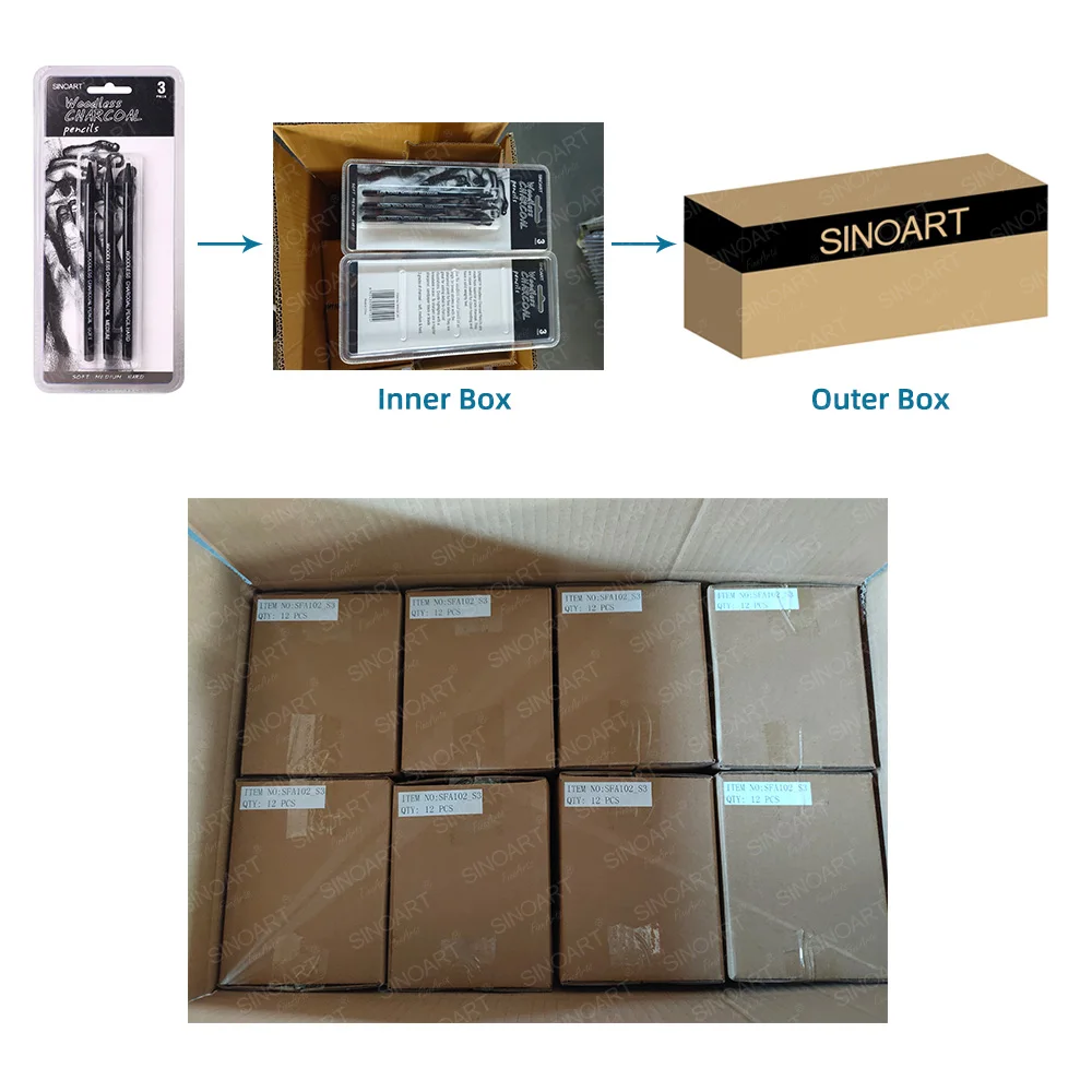 SINOART 3pcs Woodless Charcoal Pencils Set artist sketch drawing Graphite Pencil For Sketch /hard/medium/soft