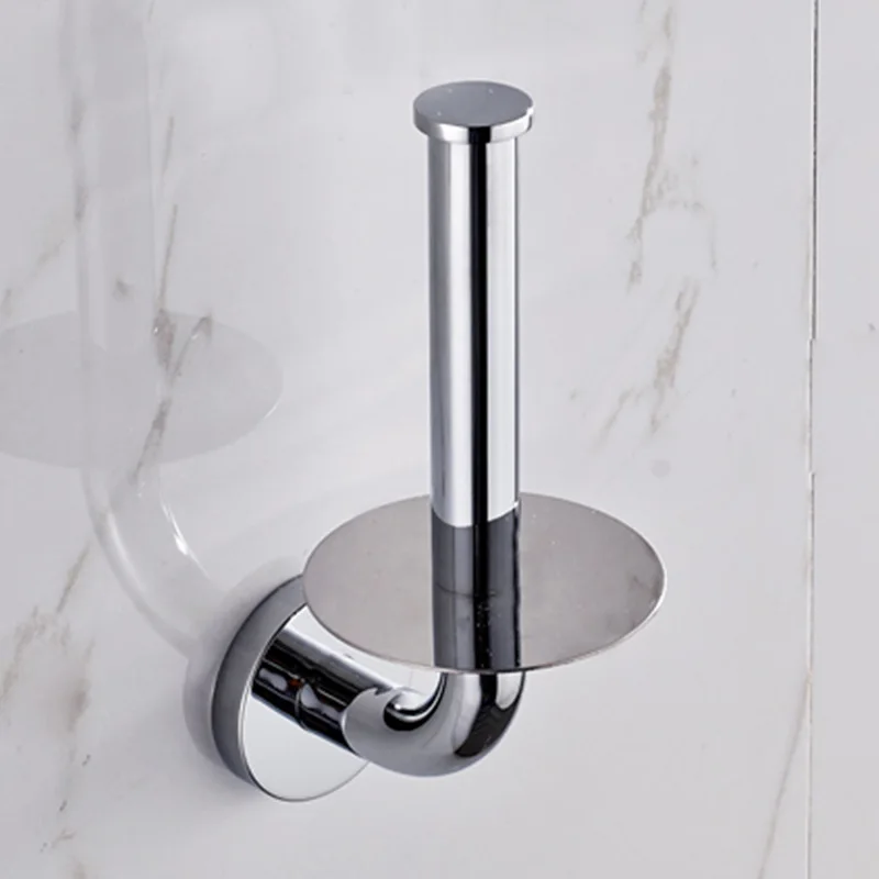 304 Stainless Steel Tissue Roll Hanger with Round Plate Vertical Tray Toilet Paper Holder