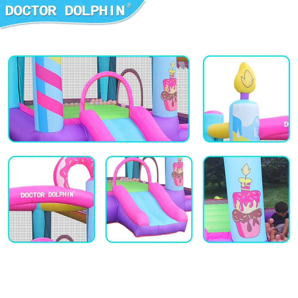 Doctor Dolphin Party Pink Bounce House Inflatable Bouncer Jumping Castle Bounce House Inflatable Slide With Blower