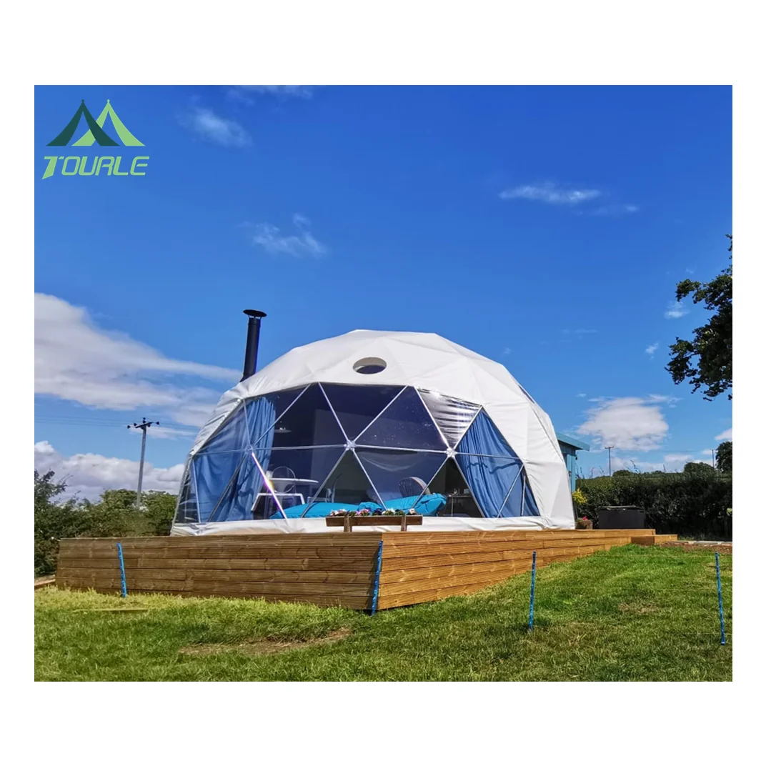 20ft Glamping Geodesic Dome Tent with Curtain Bathroom/Glass Door