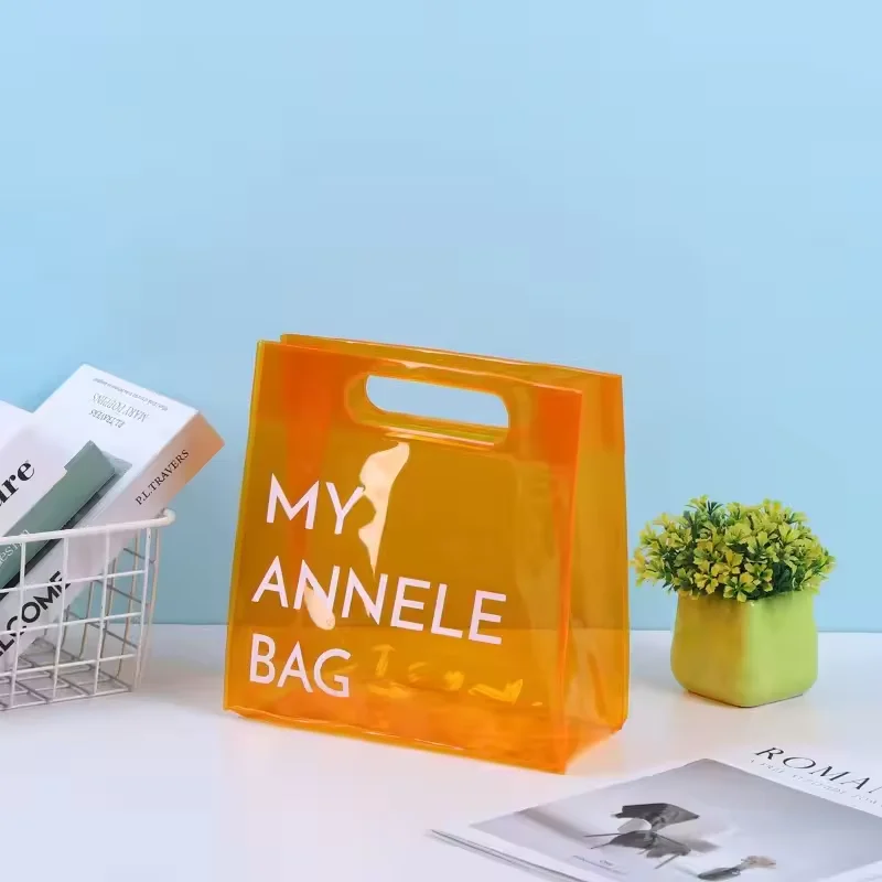 Hot Selling Custom Logo Neon PVC Tote Bags Transparent Shopping Bags Plastic Handbag