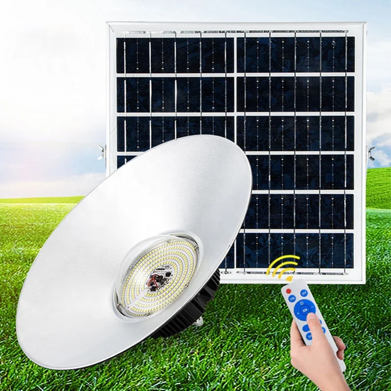 2022 New 300W 6500K  Factory Industrial Lighting UFO Garage Shop Warehouse Led Solar High Bay Lights With Remote