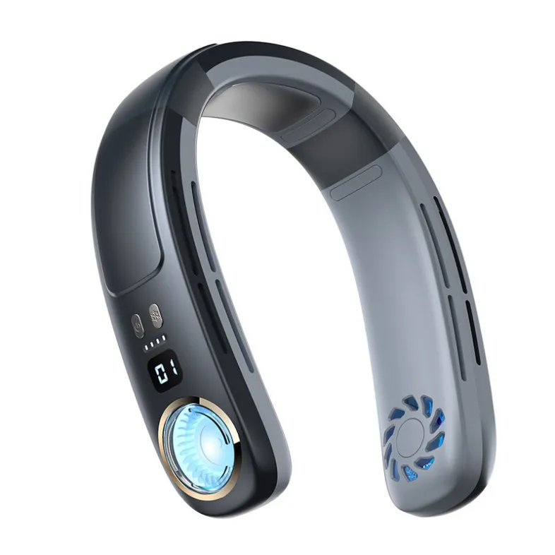 New Design Ice Feel Portable Bladeless Cooling Foldable Neck Hanging Fan USB Charging Rechargeable Wireless Hands Free Neck Fan