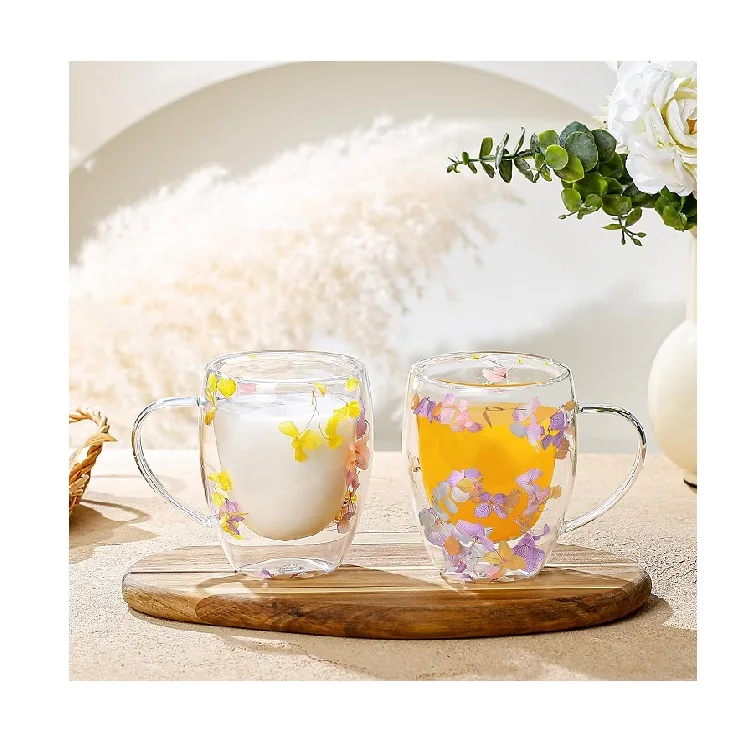 Glass coffee cup household high borosilicate insulated custom coffee cups with handle for party