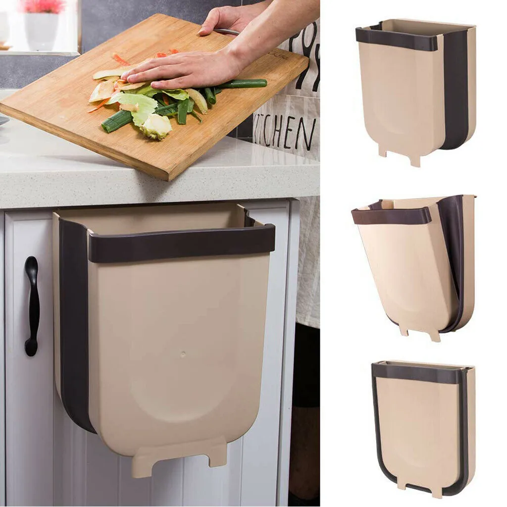 Folding Waste Bins Kitchen Hanging Collapsible Dry Wet Separation Trash Can Kitchen Cabinet Door Hanging Trash Can Garbage Can