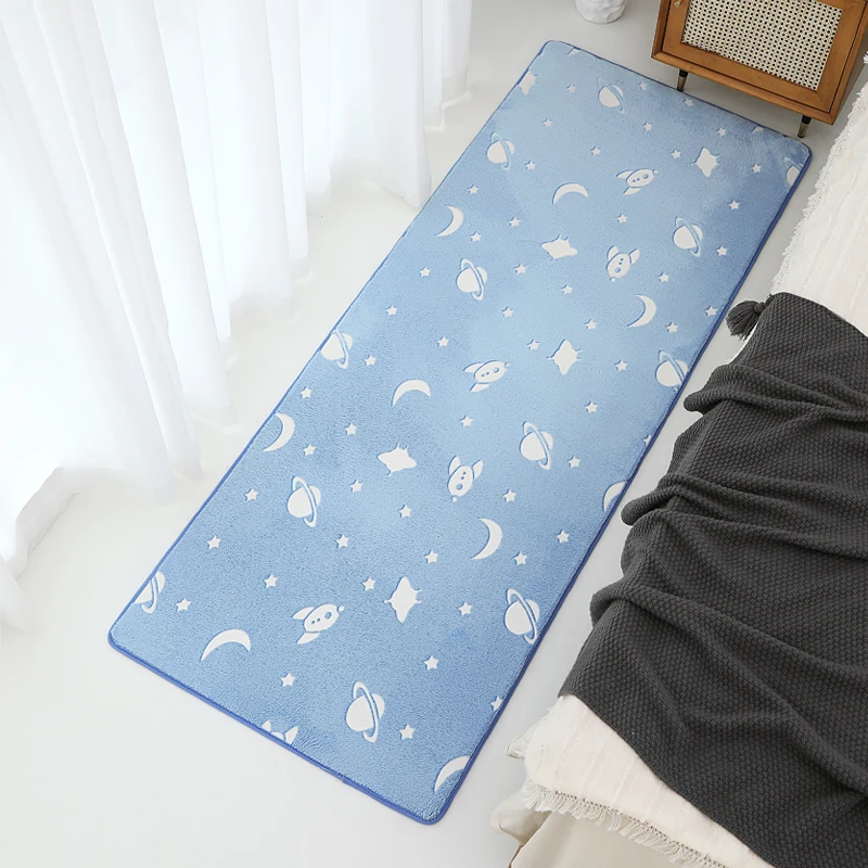 Modern Glow in the Dark Star Pattern Area Rugs Soft Luminous Carpet for Kids Exercise Blue and White Decorative Play Mat