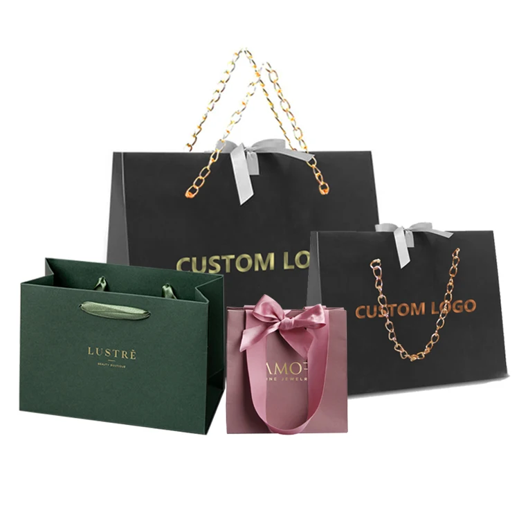 Luxury cardboard cosmetic shopping packaging custom white fashion design your own logo printed paper bag