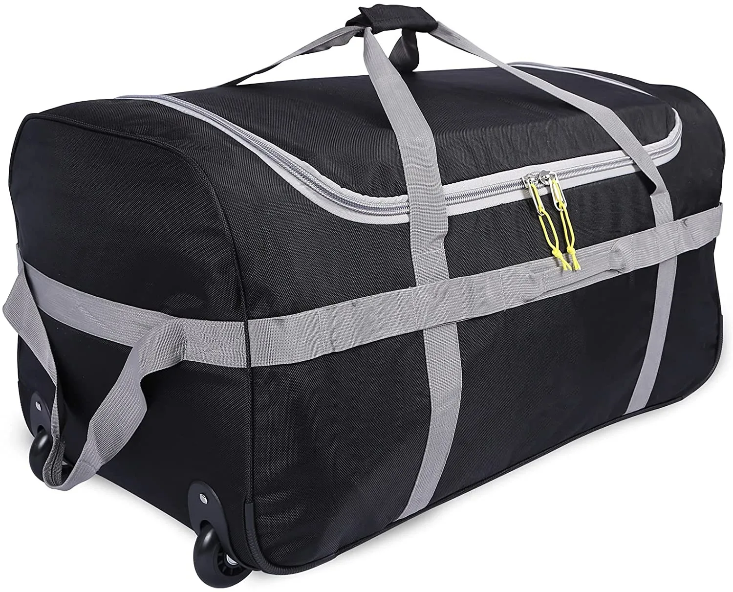 FREE SAMPLE Folding Wheeled Rolling Duffle Bag for Camping Travel, Lightweight Large Duffel Bag with Wheels 120L Black