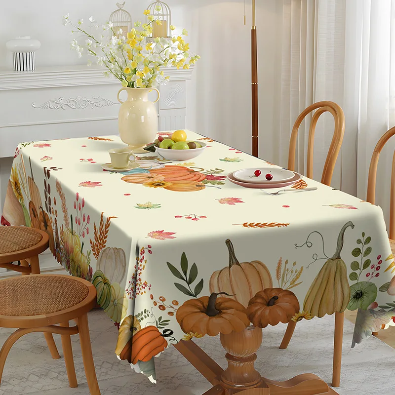 Autumn Pumpkin Tablecloth Printed Spill Resistant Festival Tablecloth for Thanksgiving Harvest Fall