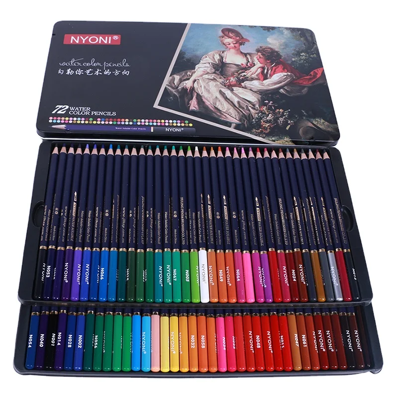 
NYONI N2872 72 colors watercolor color colouring pencils set with tin box 