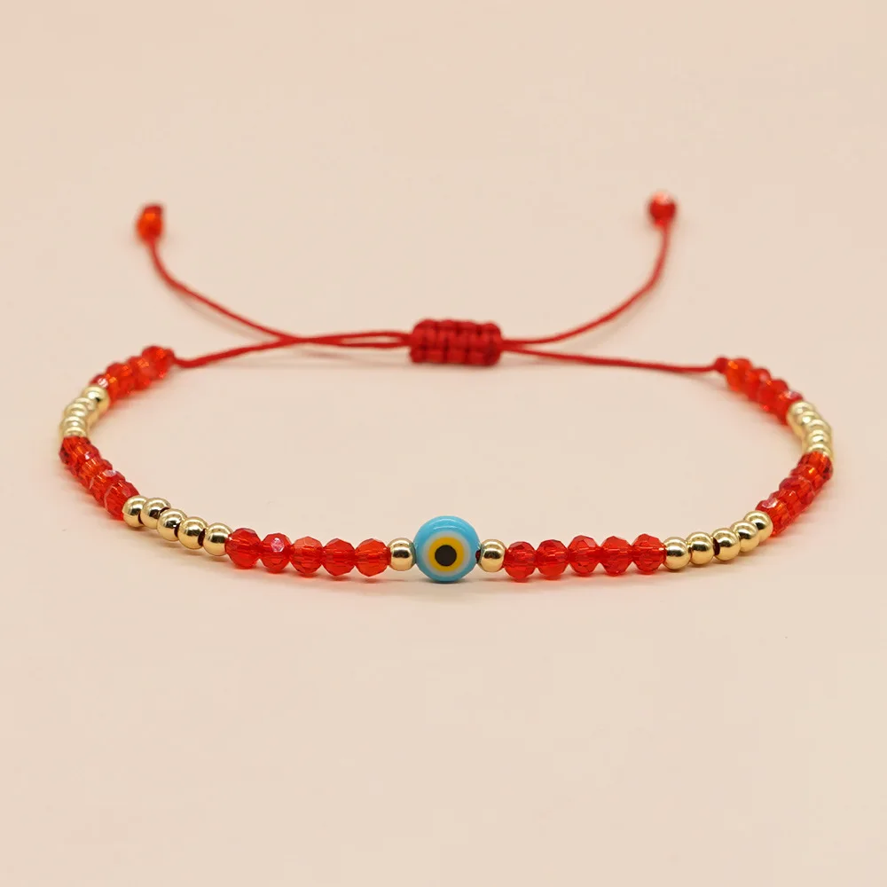 Wholesale Friendship Handmade Natural Glass Beads Red String  Adjustable Evil Eye Bracelets