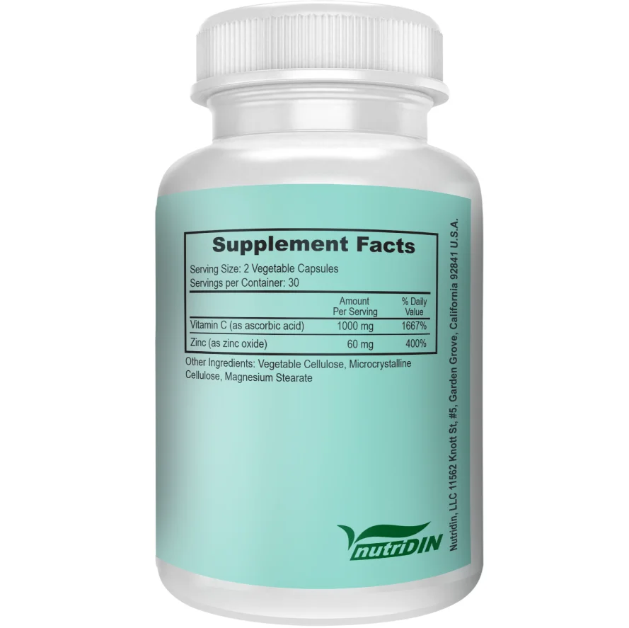 American Vitamin C Capsules 1000mg + Zinc Oxide Supplement Pills/Tablets. Private Label Supplement USA. Productos Americanos