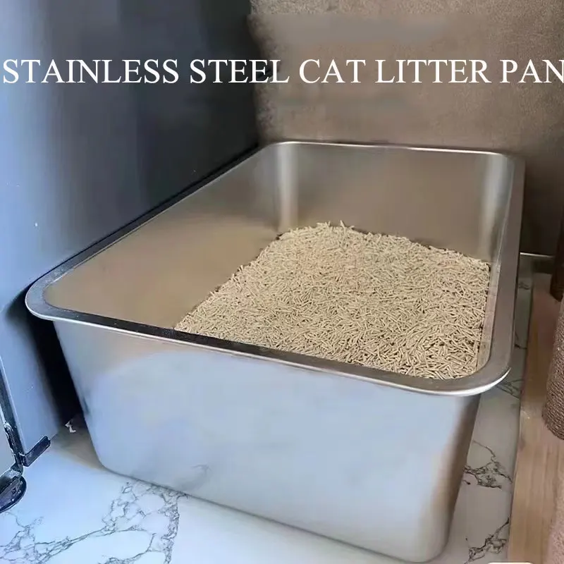 Nansheng Non Stick Smooth Surface Never Absorbs Odor Stainless Steel Cat Litter Box Metal Litter Pan for Cat Rabbit
