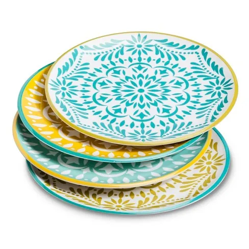
Custom Printing Dishes OEM Multicolor Unbreakable Round Melamine Home Use Party Plastic Plates 