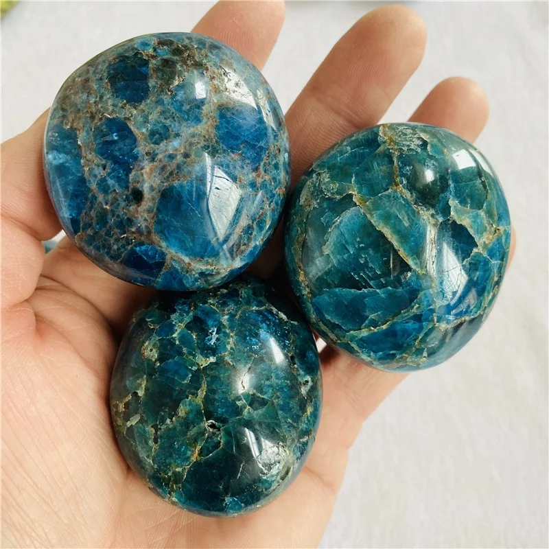 Wholesale natural blue apatite crystal gemstone palm stone for sale