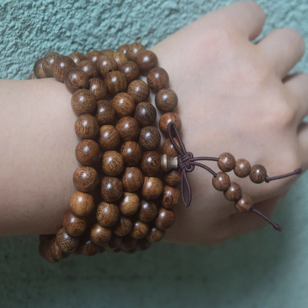 Handmade Jewelry natural golden mala prayer wooden beads Buddhist bead s-Wood Meditation Necklace Bracelet