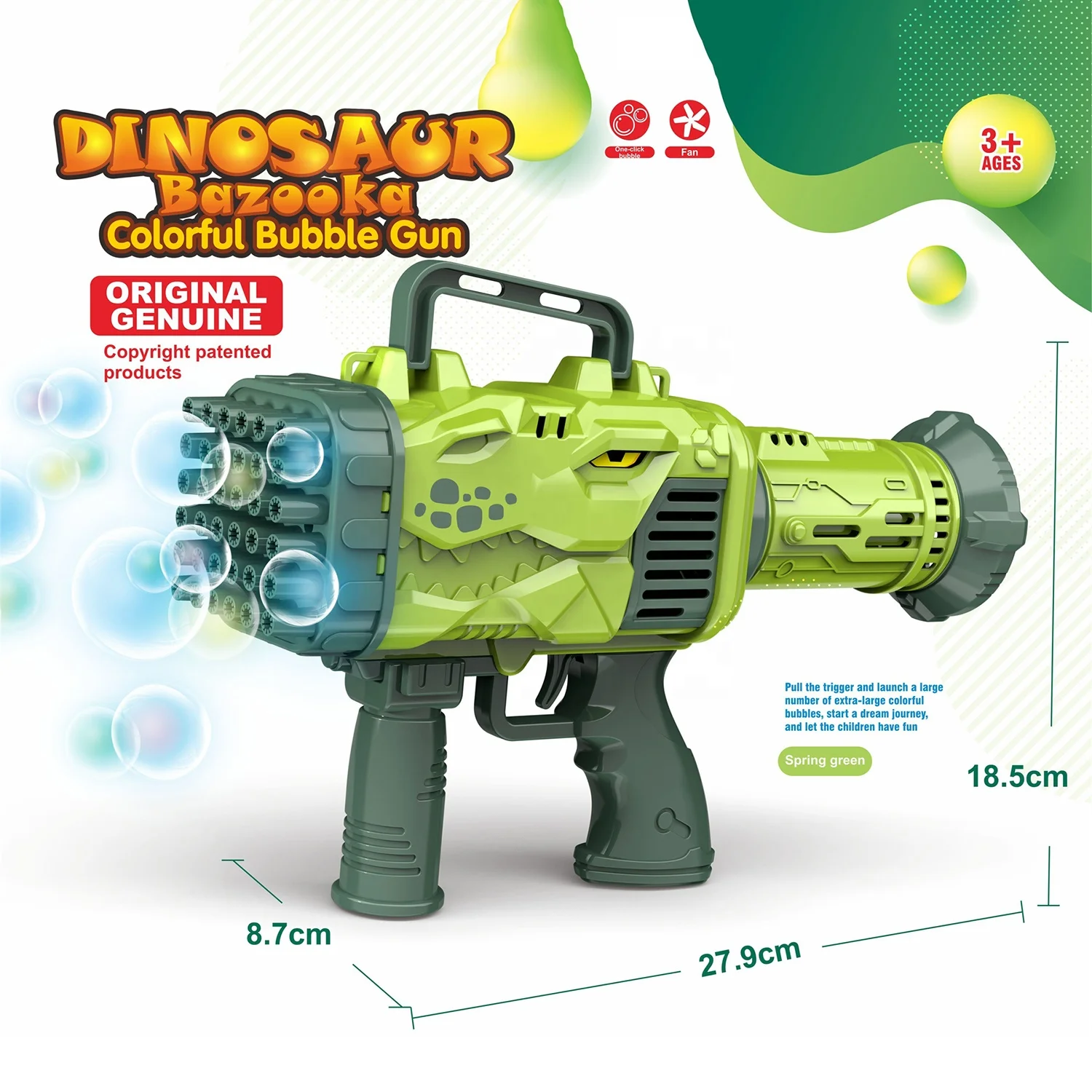 Electric 32-Hole Dinosaur Bazooka Bubble Gun Shoot Colorful Bubbles With Light Summer Indoor Outdoor Bubble Toys For Kids