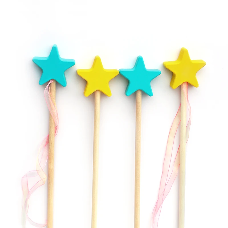 Wooden Princess Wand Star Fairy Unfinished Wooden DIY Crafts Moon Star Heart bear Magical Wand