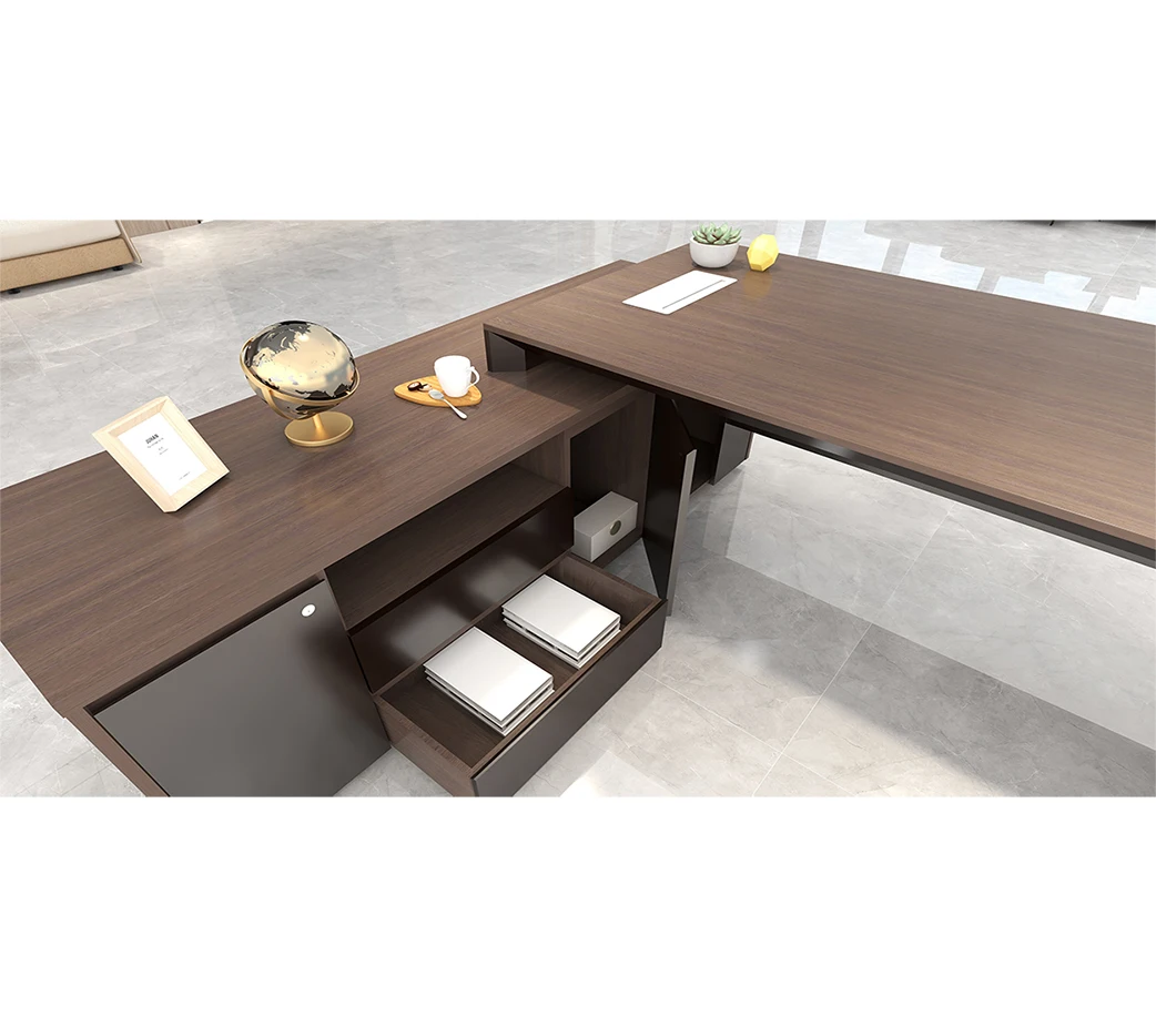 Factory custom modern L-shaped Boss ceo Manager desk Executive Wooden office tables and chairs for office furniture