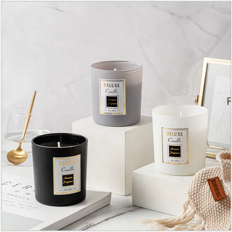 Cheap Wholesale 14 oz Decorative Clear Candle Jars for Candle Making Iridescent Black White Frosted Glass Candle Jar with Lids