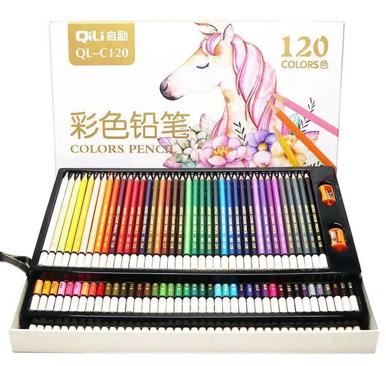 Amazon Hot High Quality 3.0mm colored Lead & Oil type 120 colors pencil set for Kids Children drawing and coloring