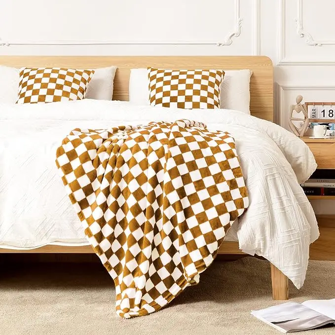 Factory Price Newest Plaid Custom Print Flannel Blanket Breathable Fabric Printed Flannel Fleece Blanket for Winter