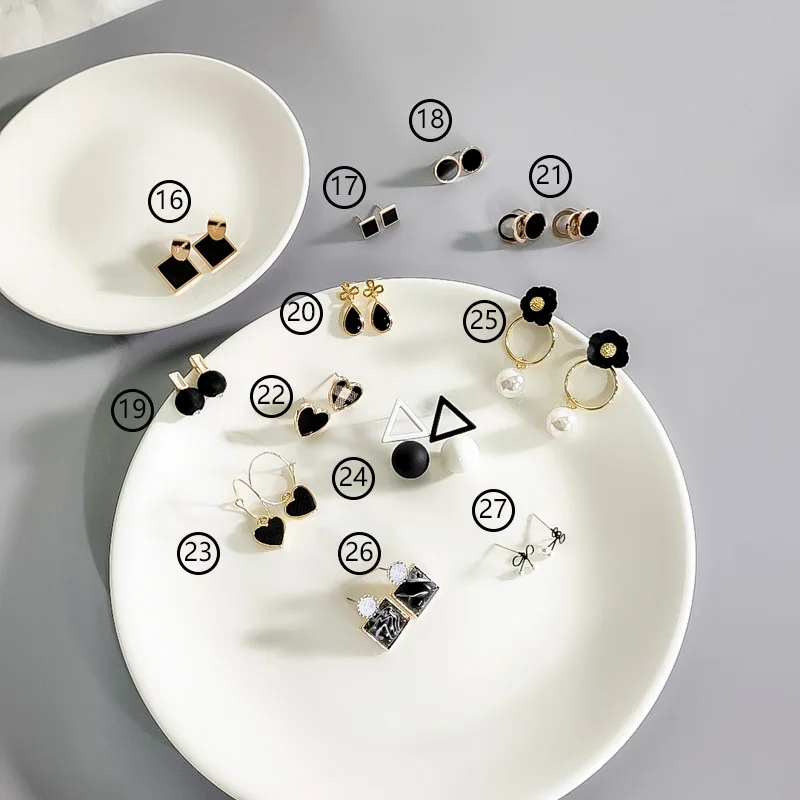 Popular Black Series Mix Design Earrings Vintage Personality Simple Pearl Geometry Pendant Earring For Women Girls