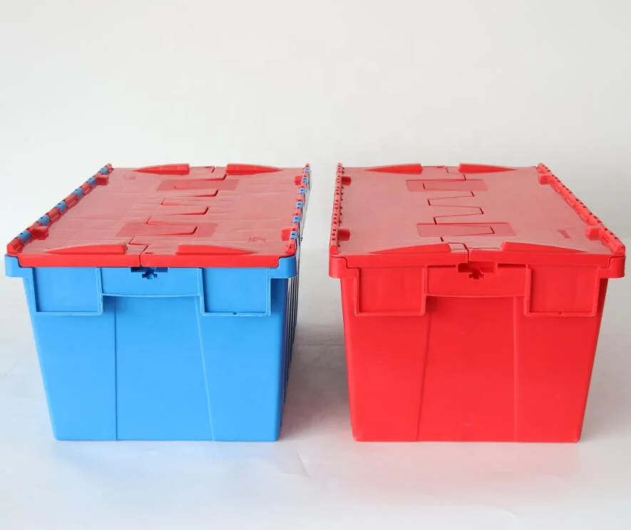 Heavy duty logistic warehouse storage moving plastic stackable nestable moving boxes plastic crates with lids
