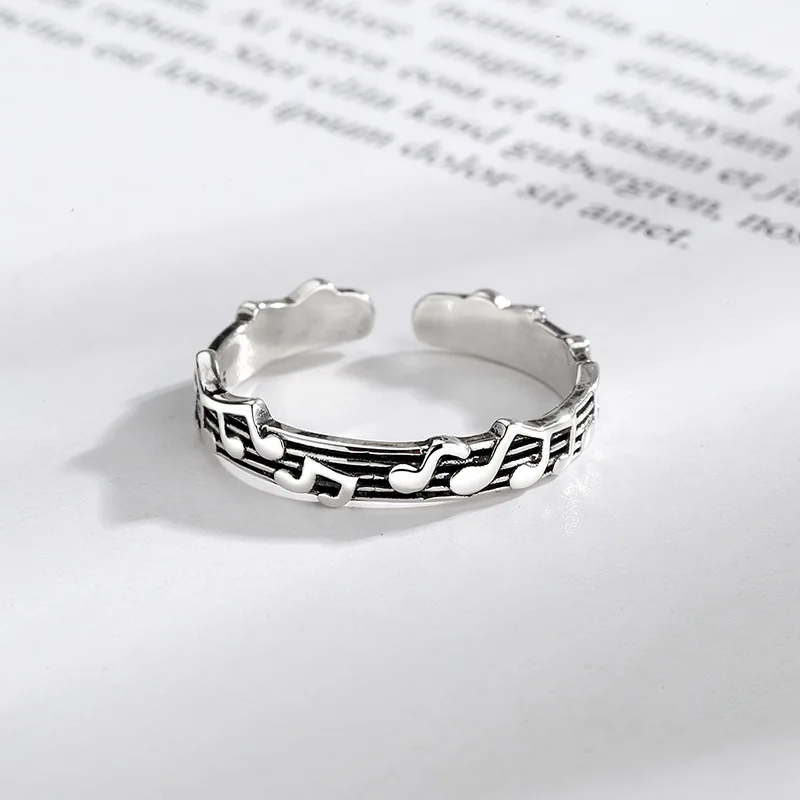 Rinhoo Vintage Thai Silver Note Five-line Music Score Ring for Women Girls Fashion Party Accessories Trend New Jewelry