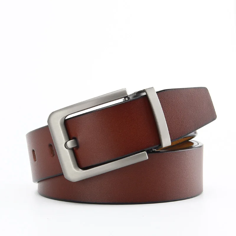 Factory Direct Sale Business Pure Real Full Grain Leather Belts Zinc Alloy Pin Buckle Cowhide Leather Genuine Leather Belt