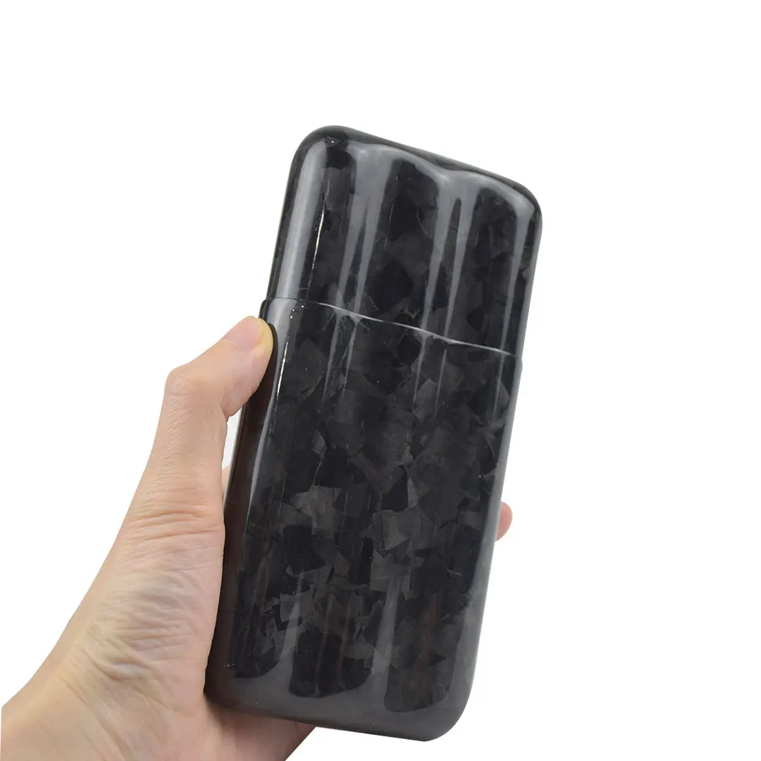 2021 new style high end black cool forged carbon fiber three finger cigar case