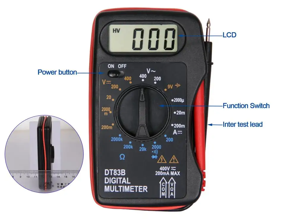 pocket size digital multimeter DT83B with Battery Test multitester electronic tool