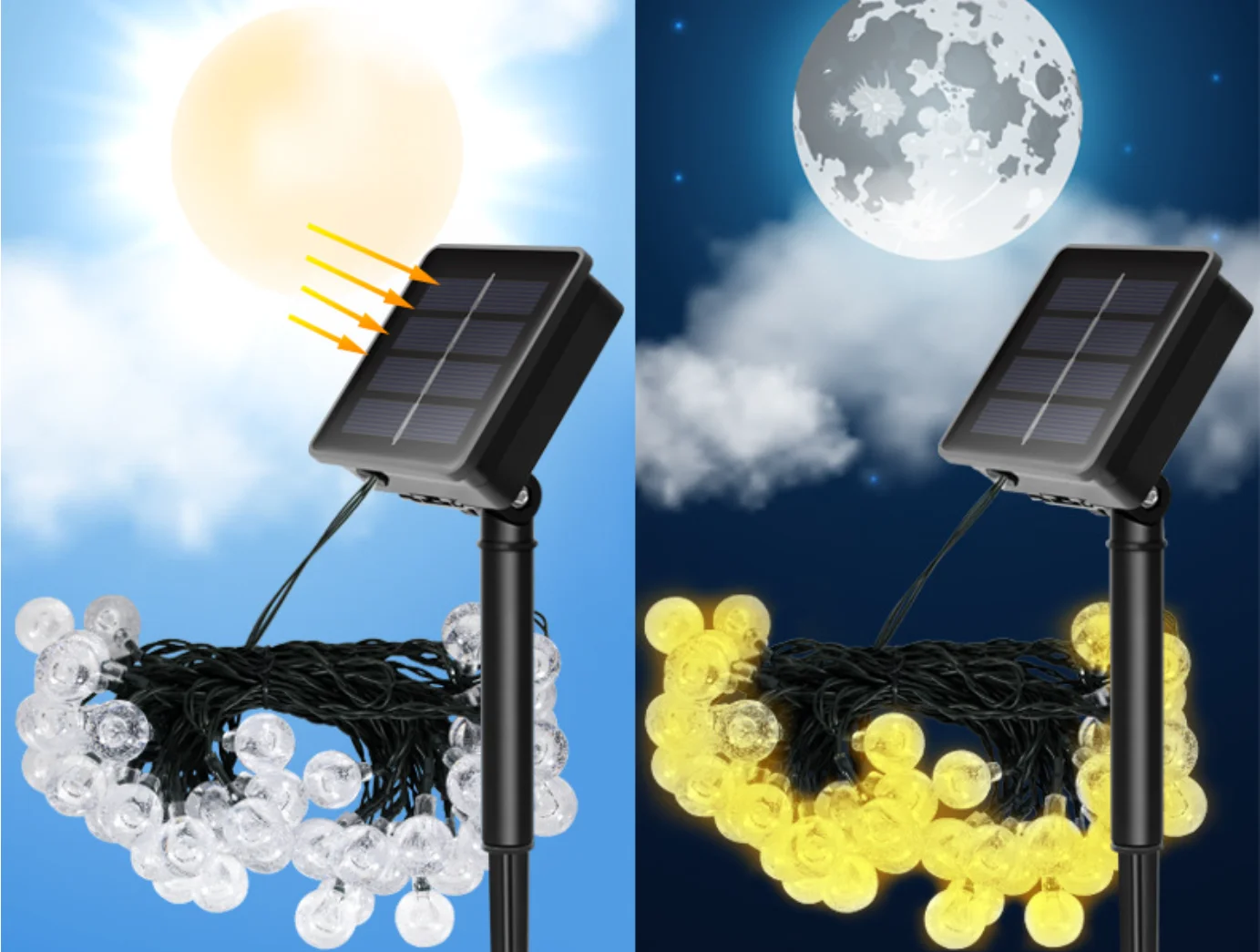 Solar String Lights Outdoor Garden Decoration Christmas 50LED Festive Bubble Globe Lights