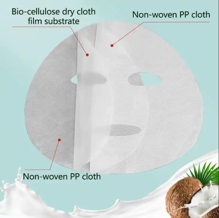 0.1mm  plain PP nonwoven fabrics Skin Mask Raw Biological Fiber Mask Totally Dry Coconut Bio Cellulose Sheet Facial Mask