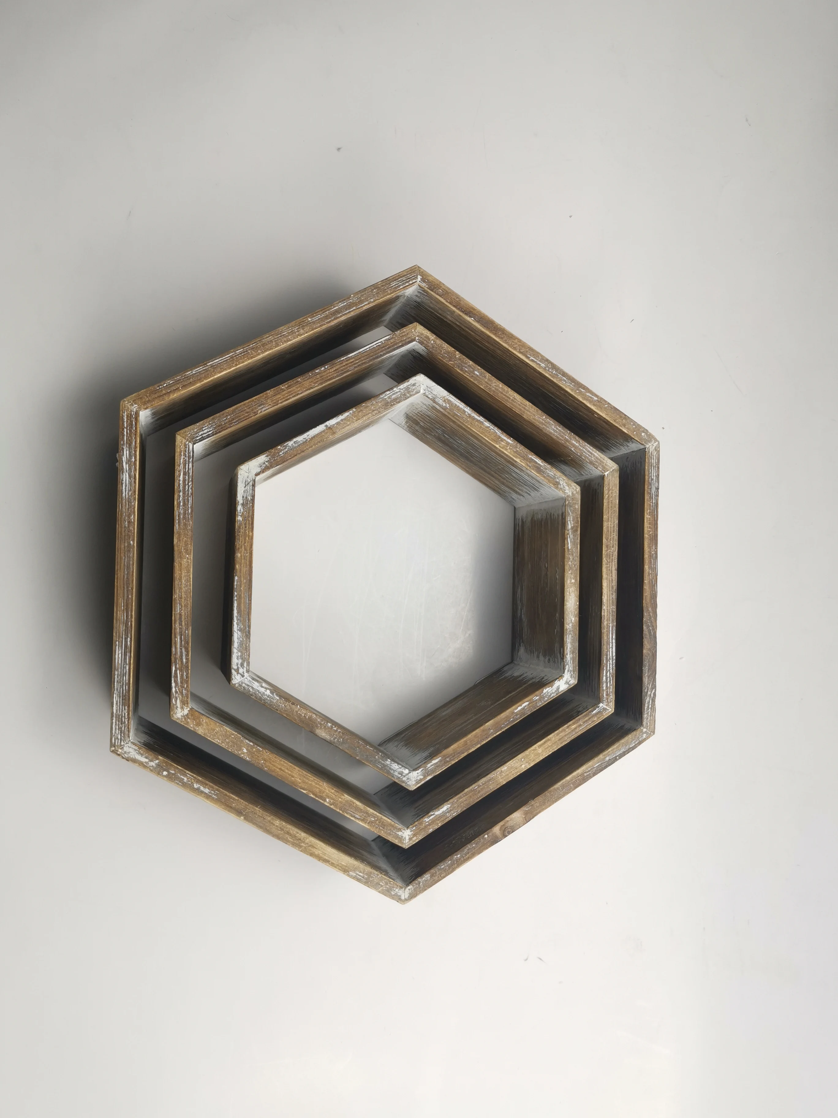 3 Pieces Farmhouse Home Decor Shelving Set Geometric Display Wooden Hexagon Wall Shelf For Bedroom Living Room
