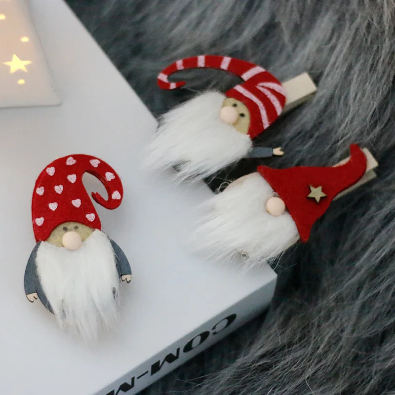 Christmas Festival Style Cartoon Christmas Santa Hat Clips Wood Forest Old Man Photo Clamp