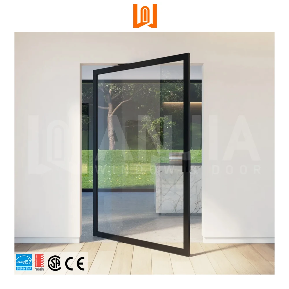 WANJIA Smart Electric Tempered Glass Pivot Door Aluminum Door Customized Partition Door
