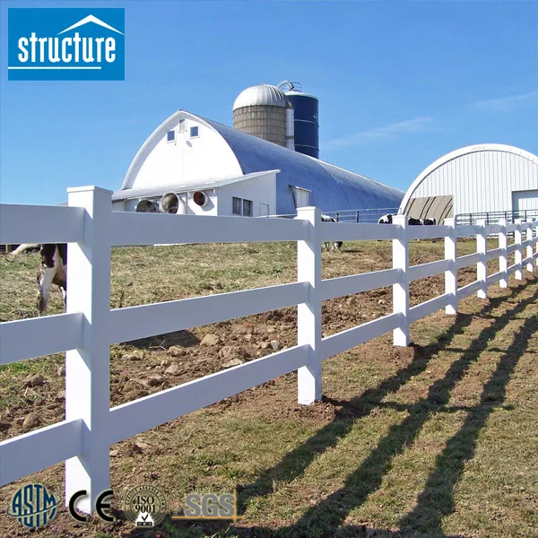 China production plastic white vinyl cattle and sheep farm fence thick type 2 rail 3 rail PVC farm fence for horse